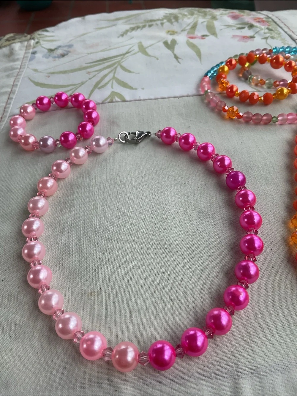 Pretty in Pink Pearl and Crystal Necklace Set💗